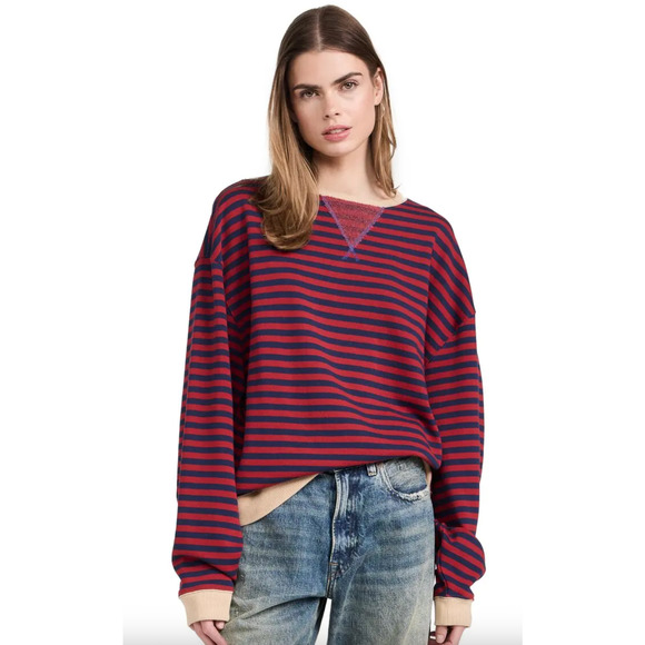 FREE PEOPLE NAUTICAL COMBO CLASSIC STRIPED OVERSIZED CREWNECK SWEATSHIRT M - Picture 2 of 9